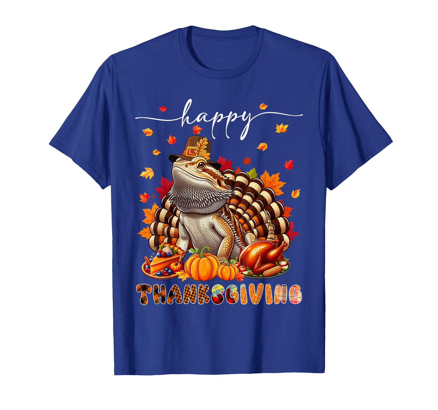 Wild Animal Thanksgiving Costume Happy Thanksgiving Bearded Dragon Turkey Fall Leaves T-Shirt