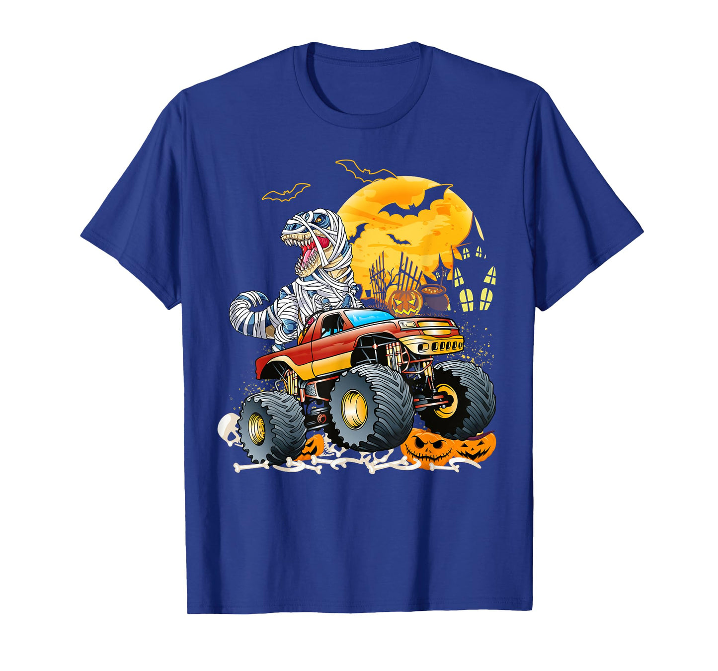 Funny T Rex Saurus Riding Monster Truck Happy Halloween T-Shirt