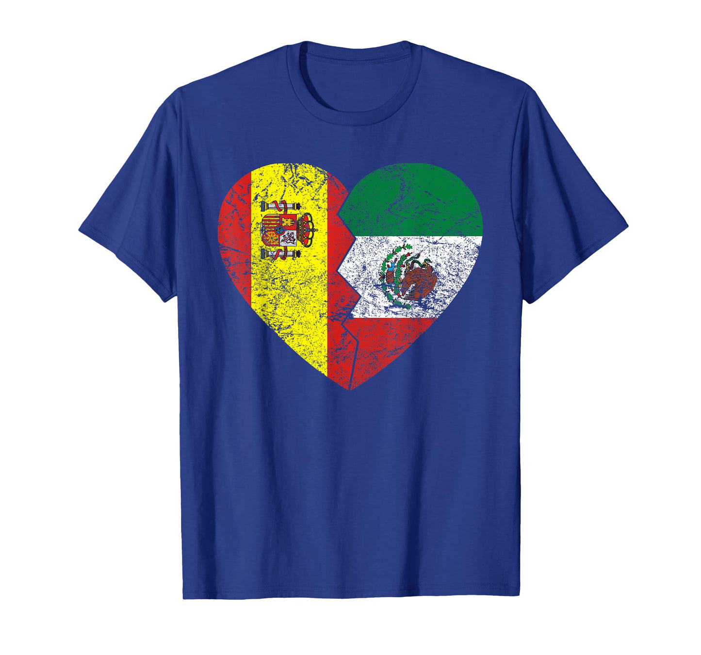 Mexican Spanish Flags Heart | Spain Mexico Roots Vintage T-Shirt
