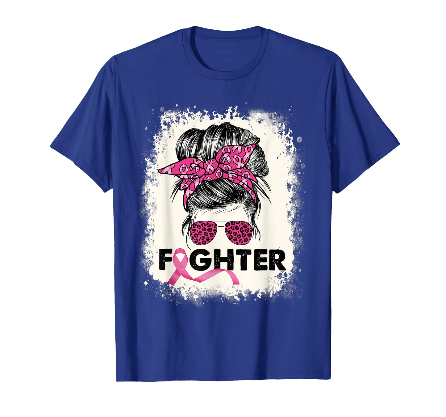Fighter Messy Bun Breast Cancer Awareness Pink Warrior T-Shirt
