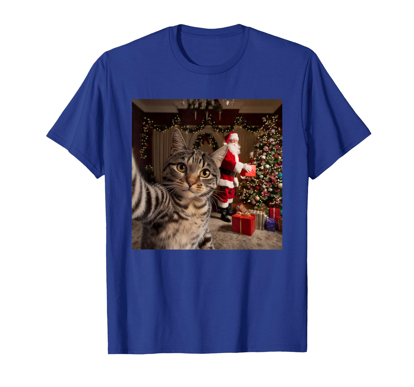 Christmas Cat Selfie with Santa Claus Cute Holiday Photo T-Shirt for Men Women Kids