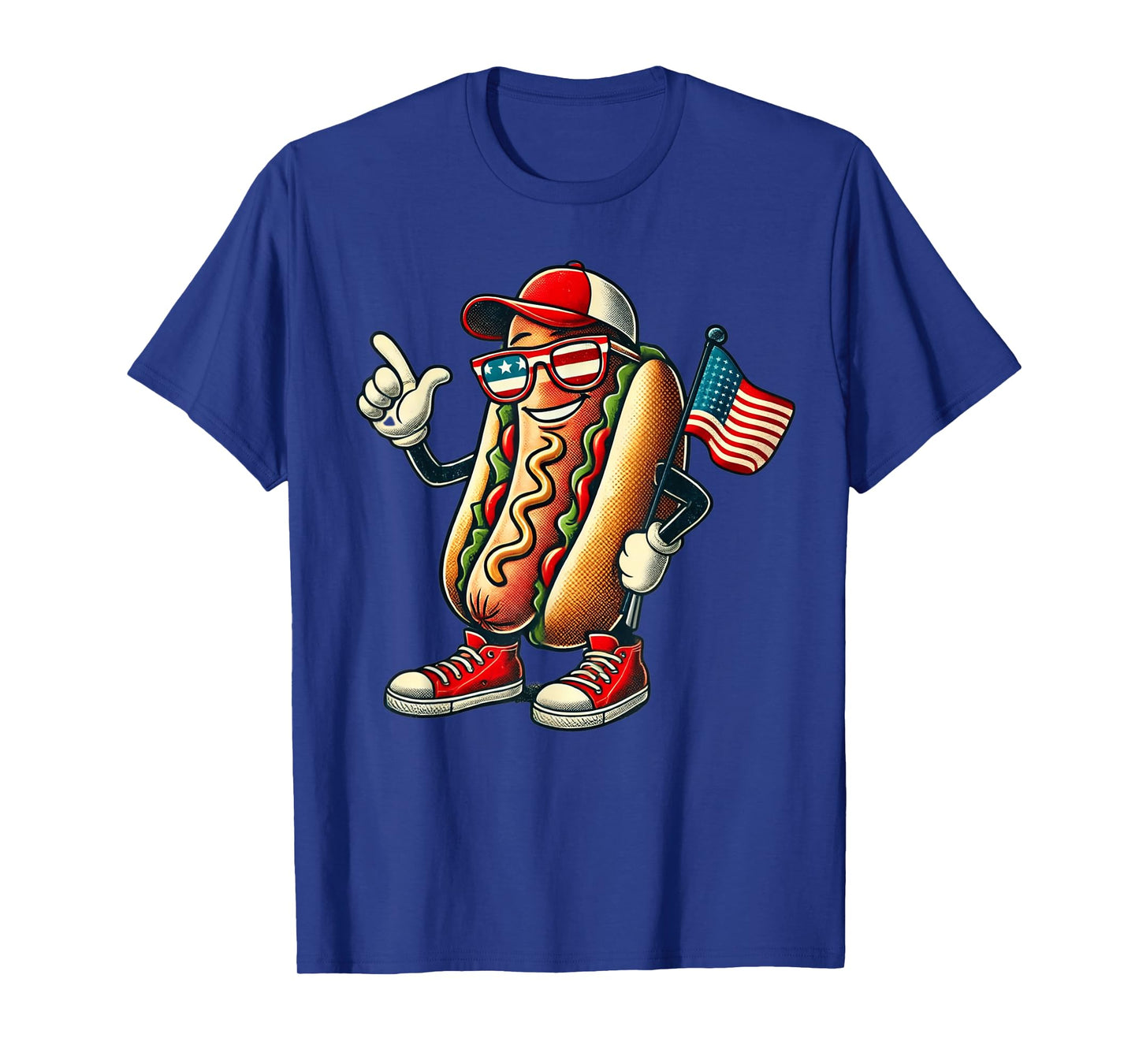 4th of July Hotdog Patriotic USA Flag Retro Boys Men Kids T-Shirt