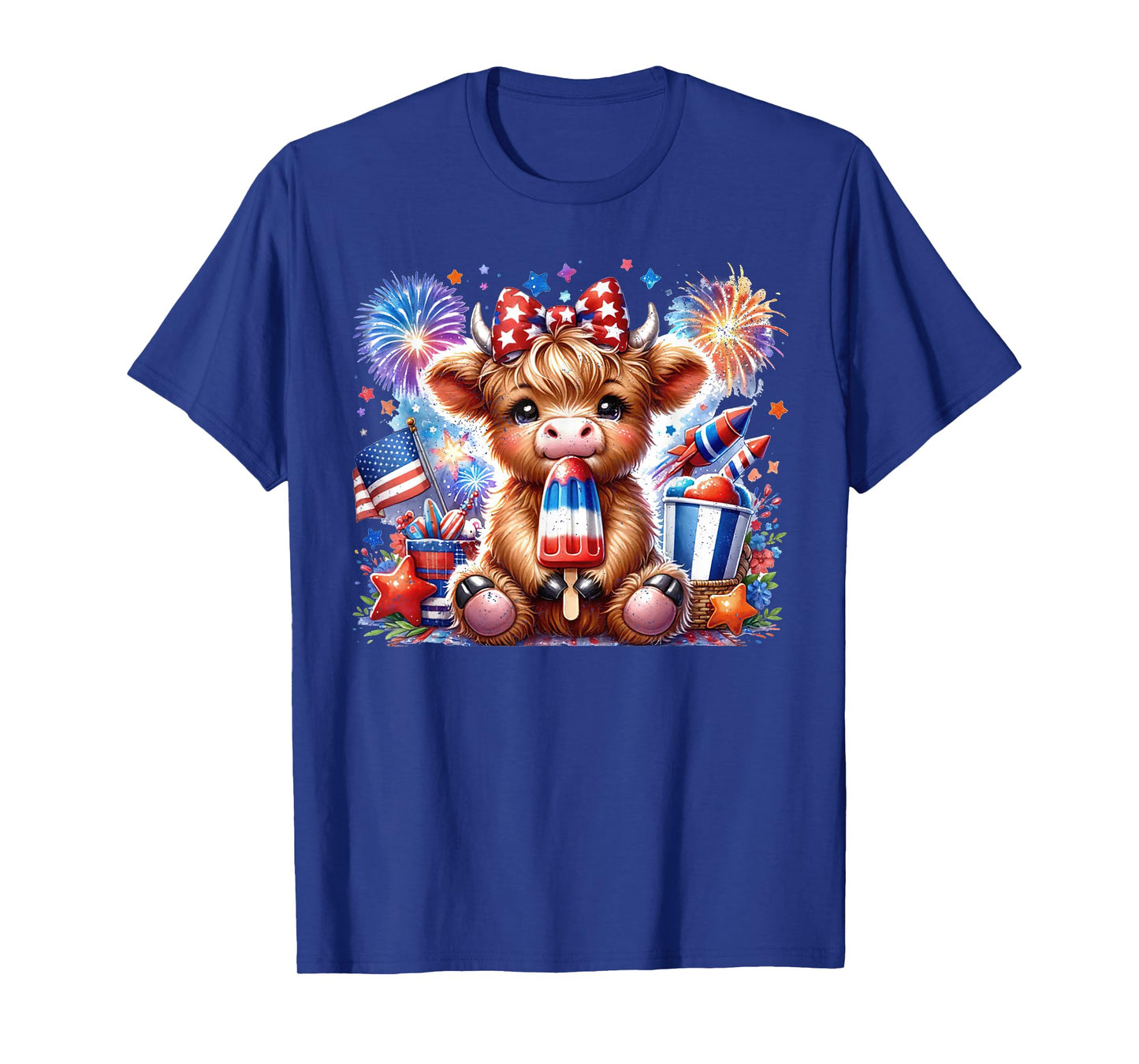 4th Of July Highland Cow Popsicle Firework USA American T-Shirt
