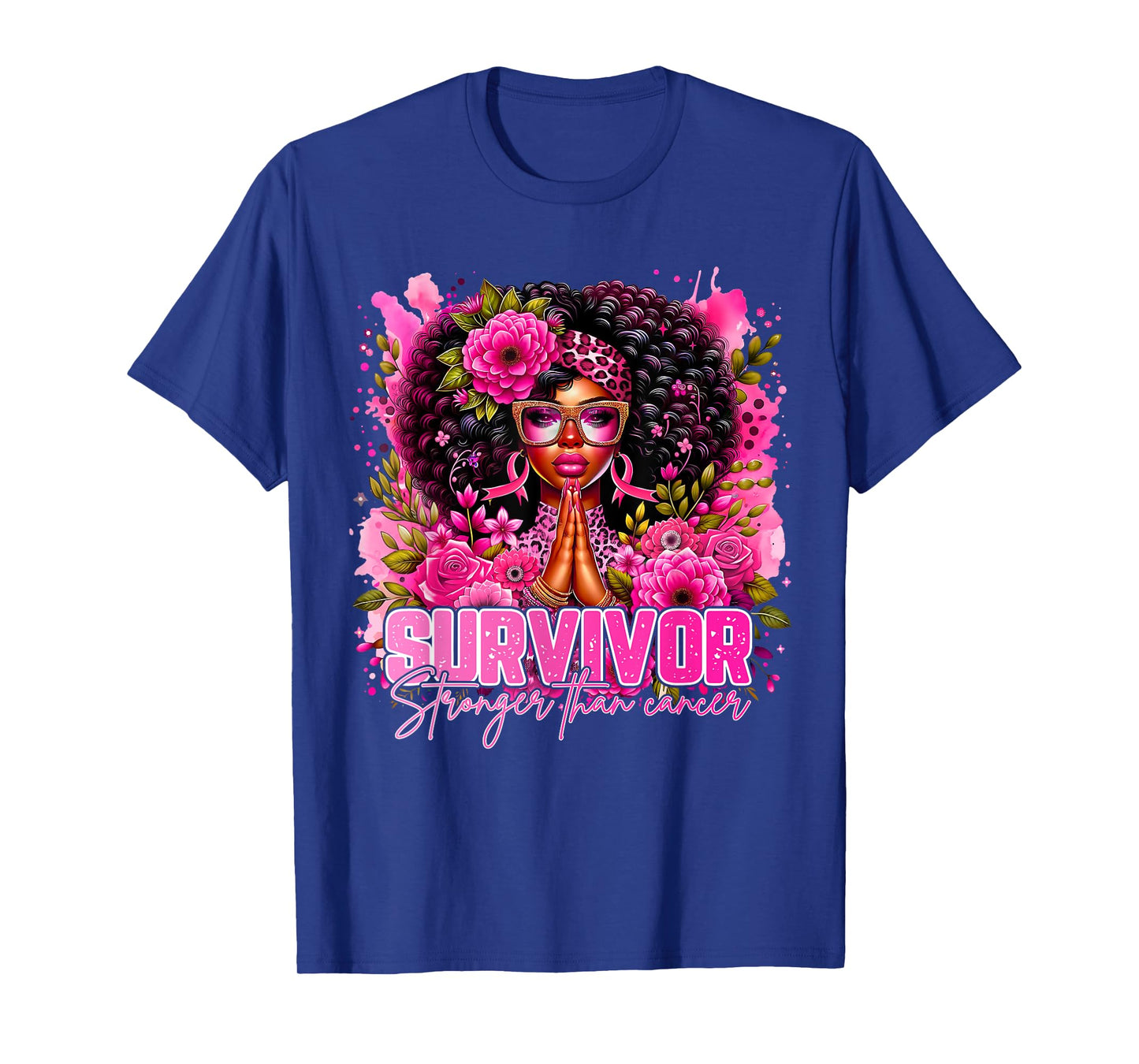 Survivor Stronger Than Cancer Black Woman Pink Breast Cancer T-Shirt