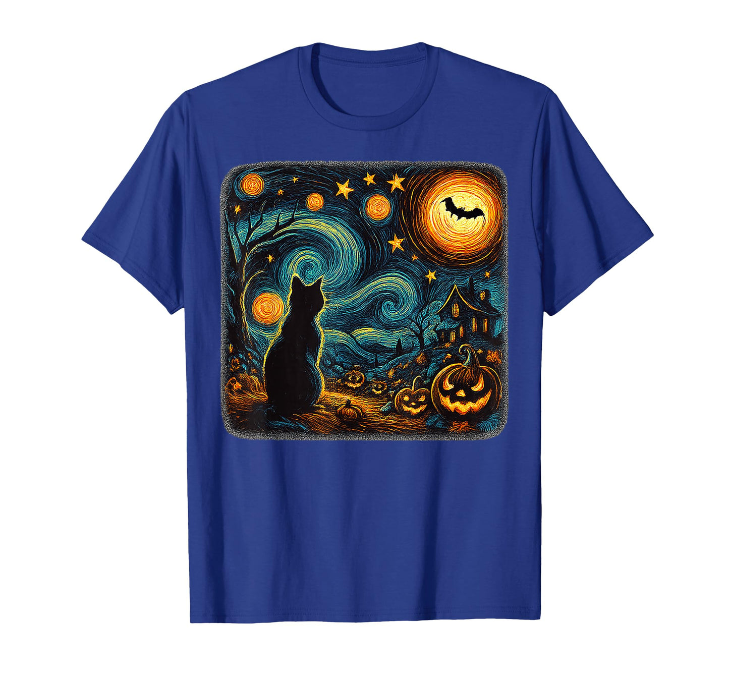Halloween Starry Night Black Cat Pumpkins Art Men Women Kid T-Shirt