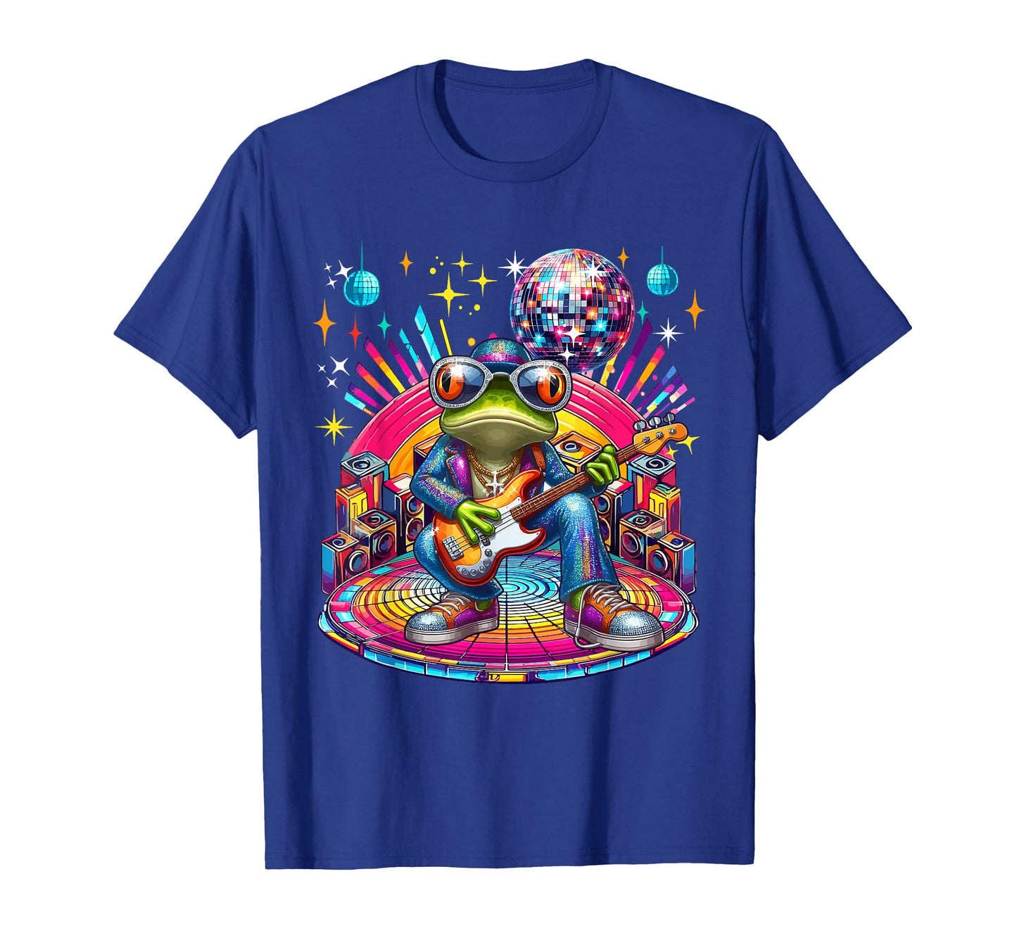Frog Sunglasses Playing Guitar Colorful Costume Disco T-Shirt