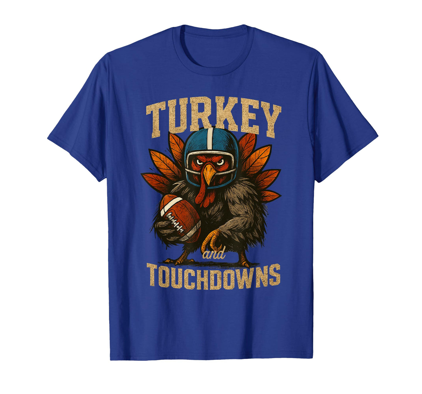 Football Thanksgiving Turkey and Touchdowns Fall Men Boys T-Shirt