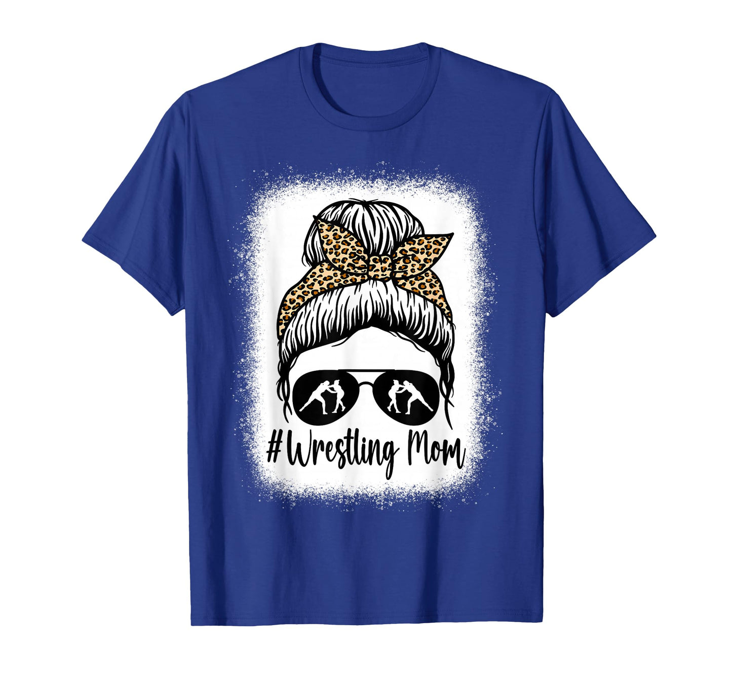Bleached Life Wrestling Mom Women Leopard Messy Bun Glasses T-Shirt