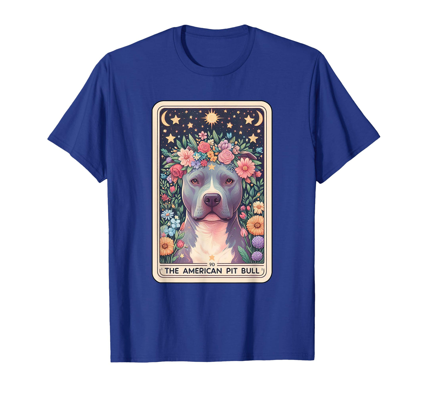 Pitbull Dog Floral Boho Flowers Tarot Card T-Shirt