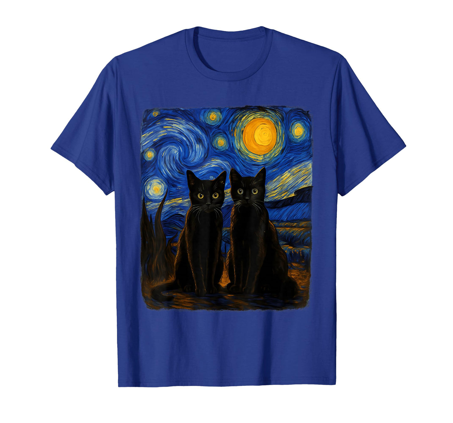 Starry Night Vincent van Gogh Famous Painting Black Cats T-Shirt
