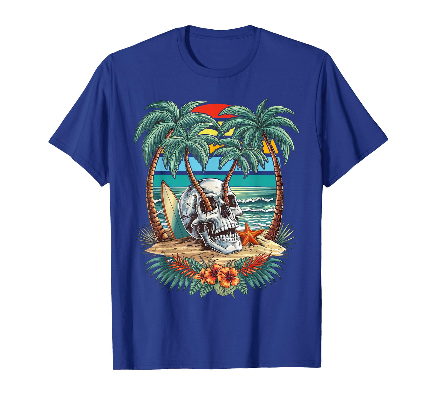 Vintage Palm Tree Skull Summer Beach Men Motorcycle Tattoo T-Shirt