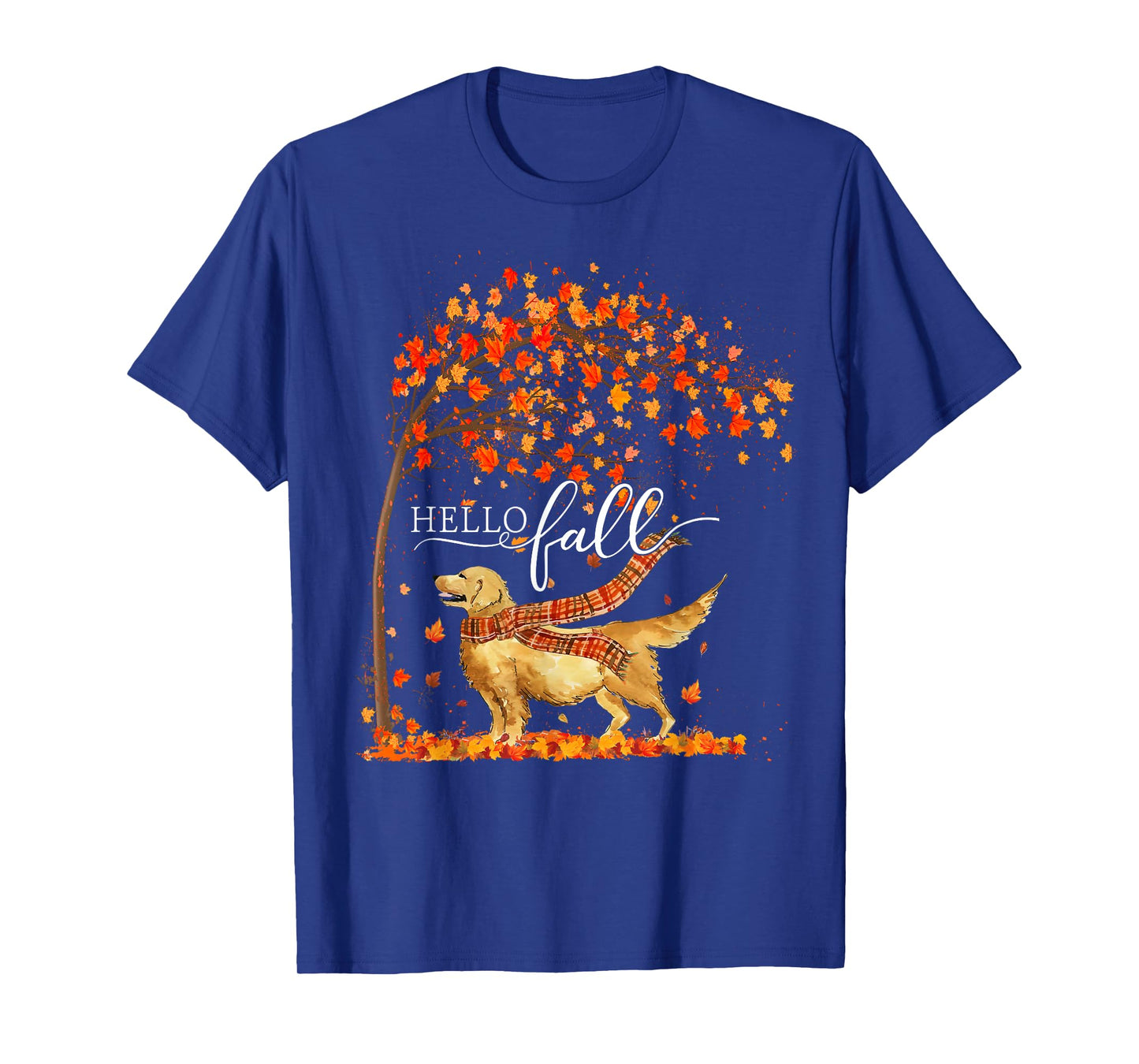Hello Fall Tree Thanksgiving Dog Lover Golden Retriever T-Shirt for Men Women
