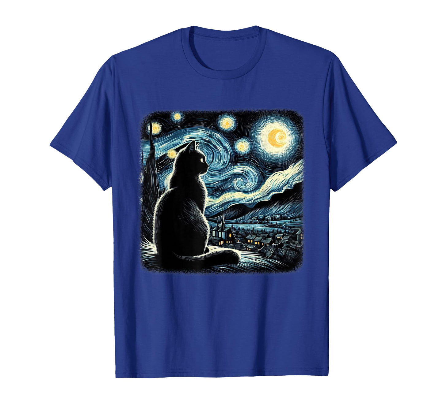 Van Gogh Starry Night Cat Art For Cat Lovers Cat Mom Cat Dad T-Shirt