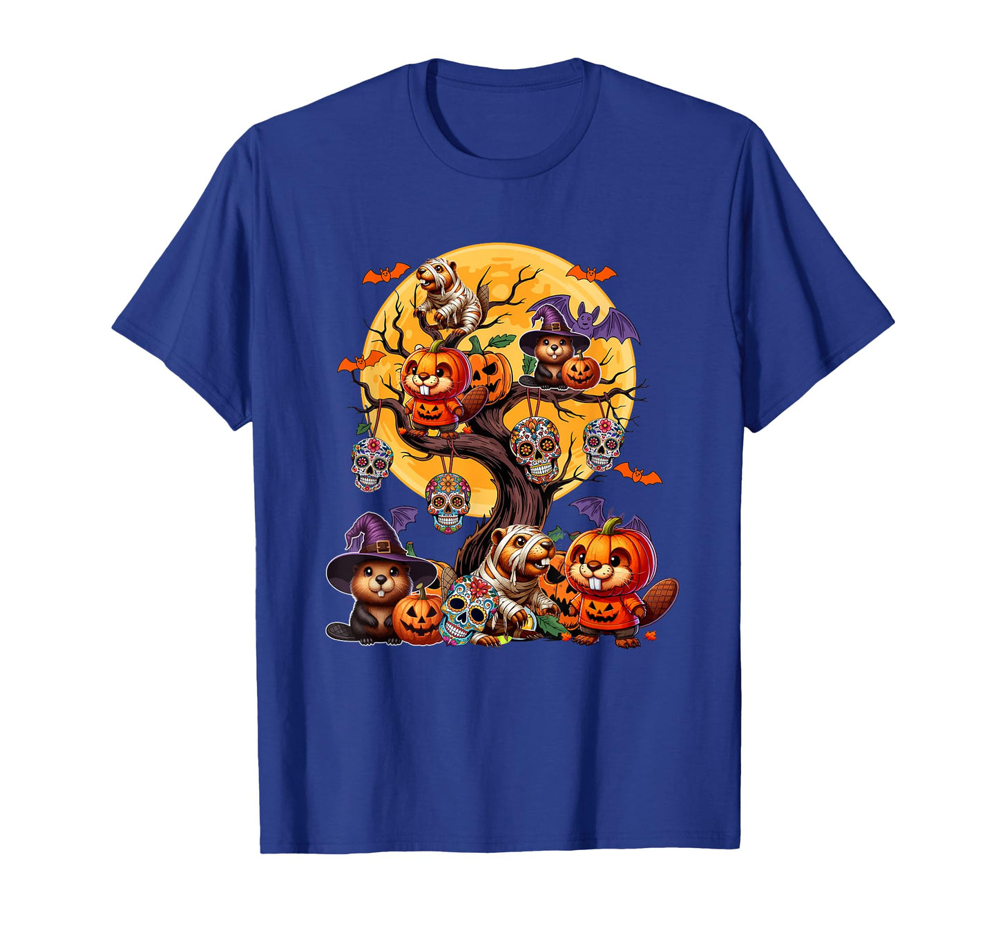 Group Beavers As Witch Mummy Halloween Pumpkins On Tree T-Shirt
