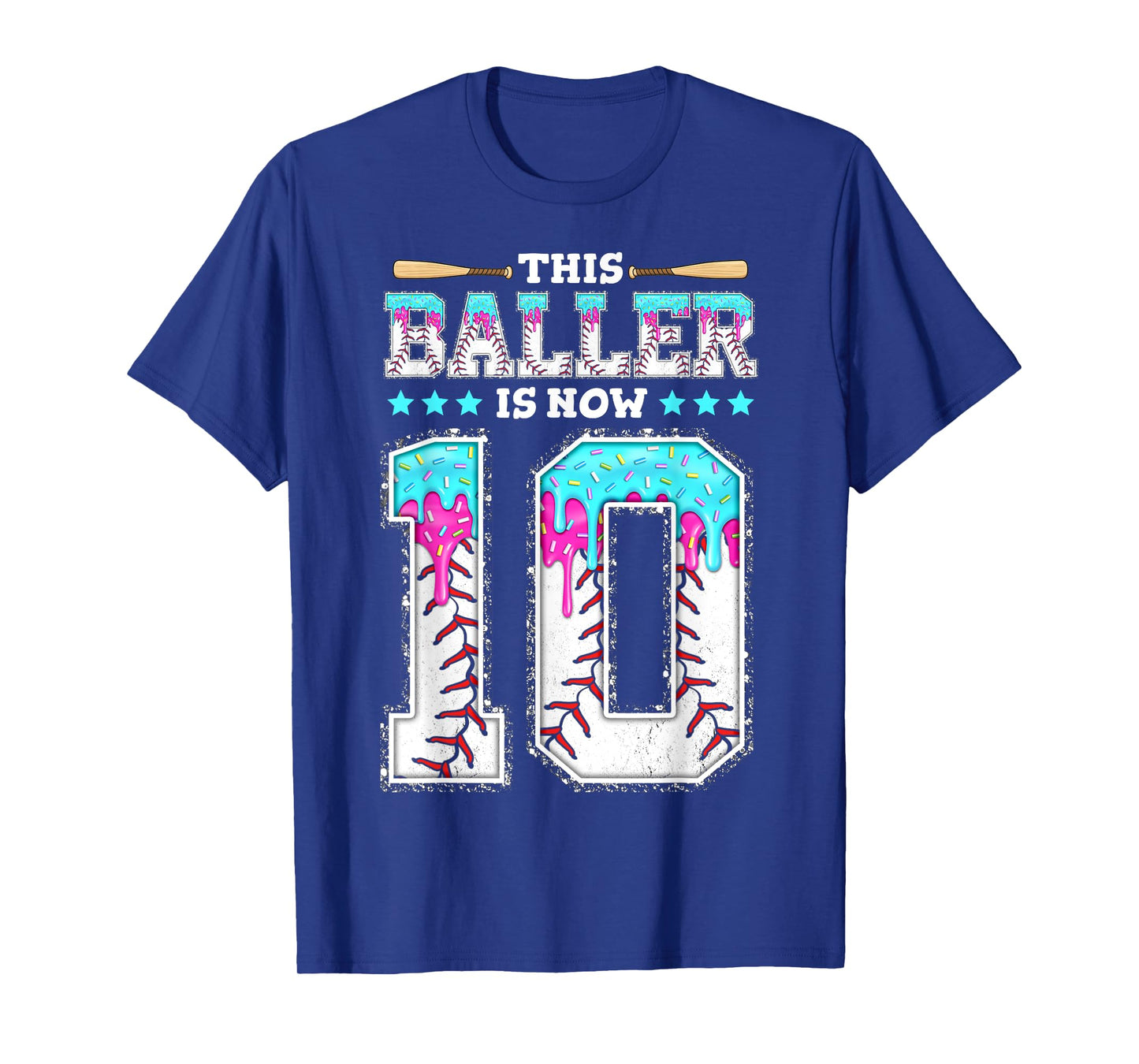 Baller Is Now 10 Year Ice Cream Drip 10th Birthday Baseball T-Shirt