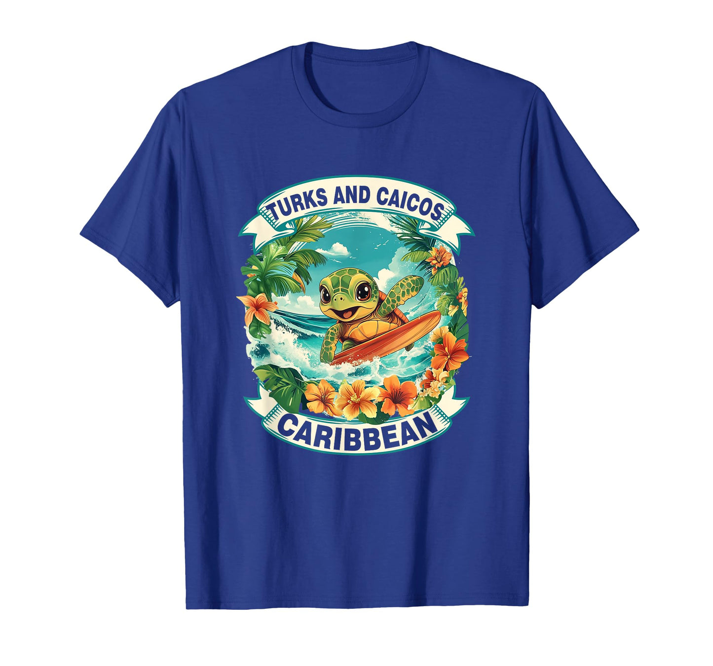 Turks And Caicos Caribbean Cute Sea Turtle Surfing Summer T-Shirt