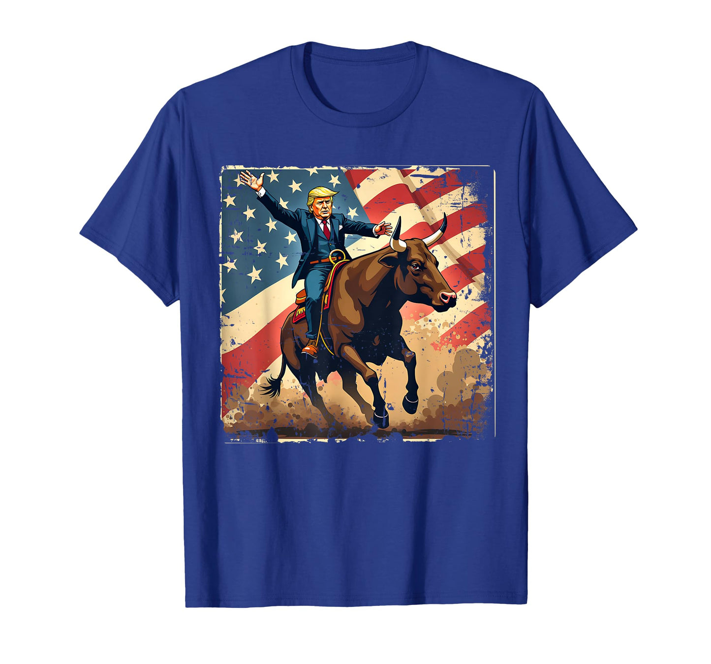 Trump Bull Rider Tee American Flag USA Riding Rodeo Cowboy T-Shirt