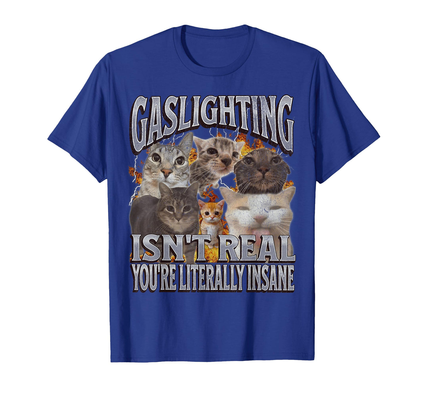 Gaslighting Isn't Real Funny Cat Meme Bootleg Graphic T-Shirt for Men Women