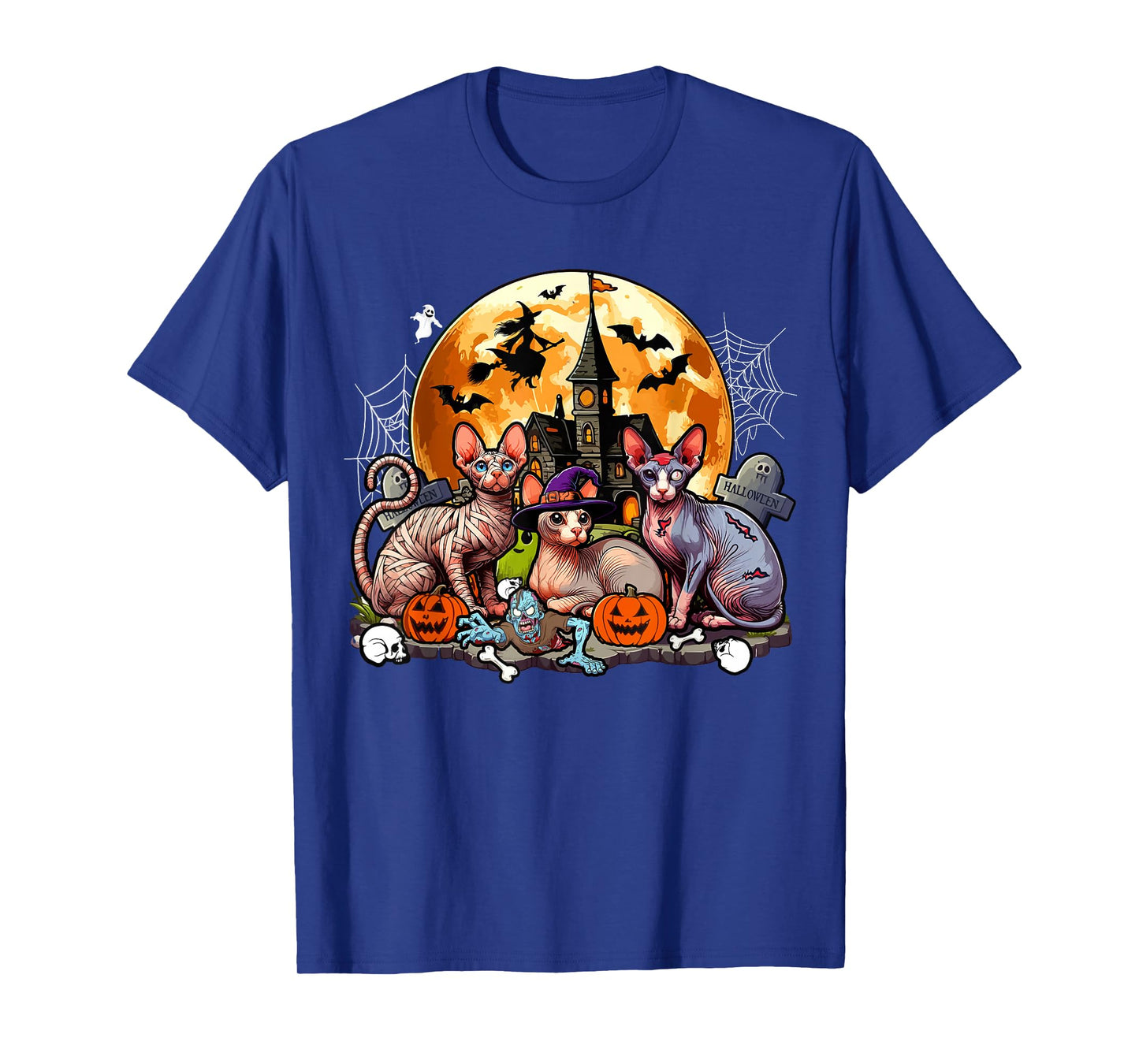 Three Halloween Sphynx Cats As Horror Witch Mummy Zombie T-Shirt