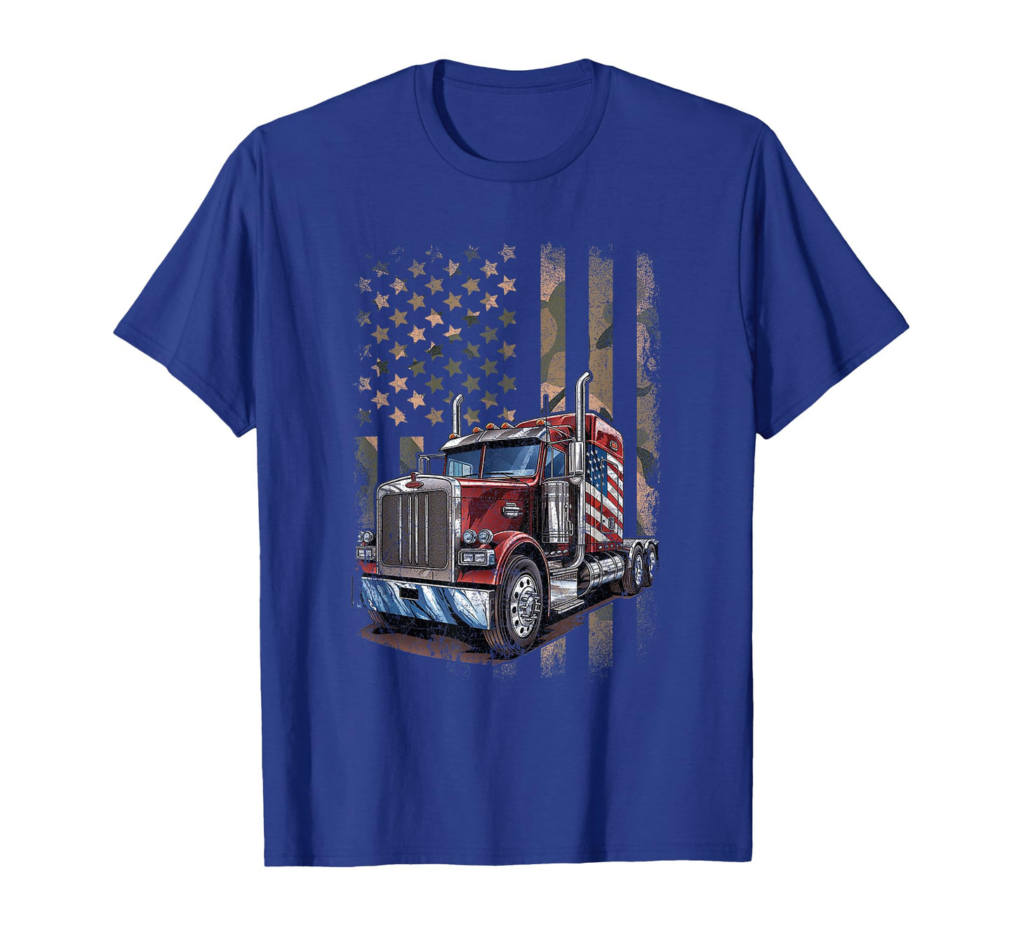 Truck Driver Camo USA American Flag Shirt Vintage Semi Truck T-Shirt
