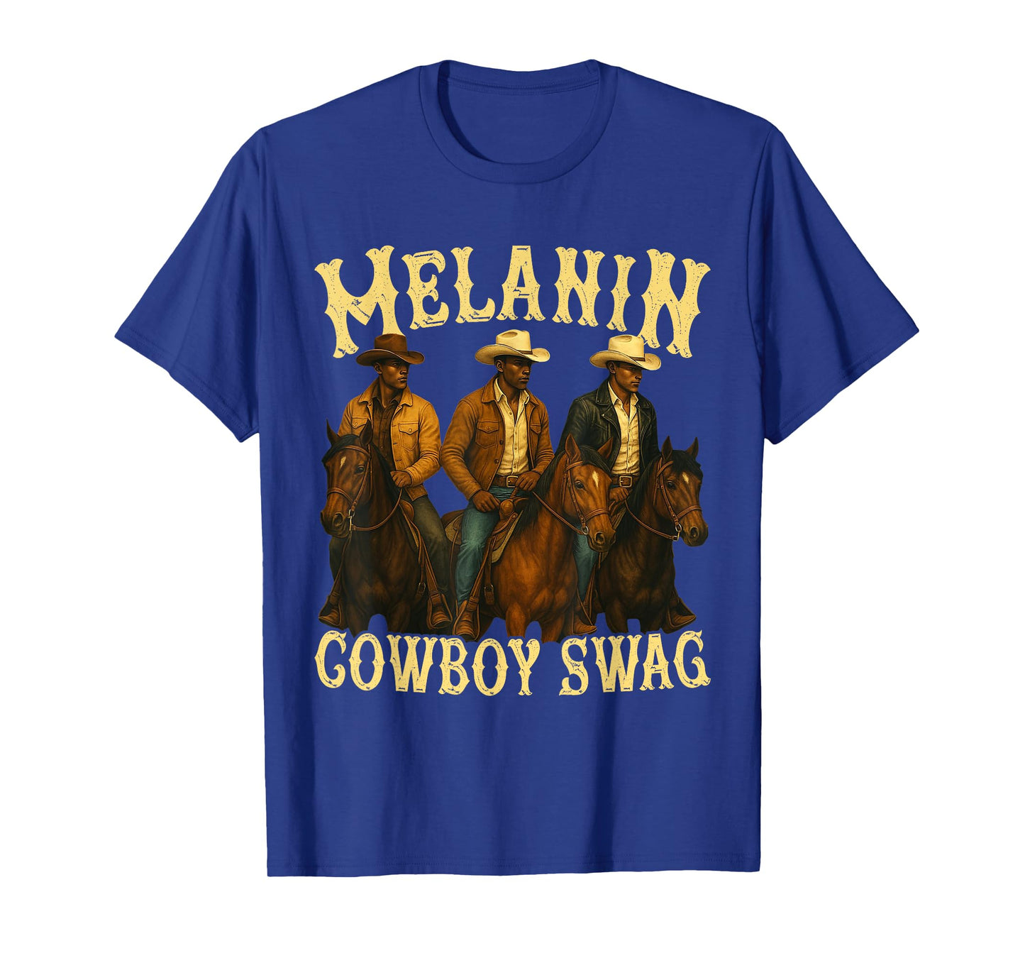 Western Rodeo Cowboy Riding Horses Melanin Cowboy Swag T-Shirt