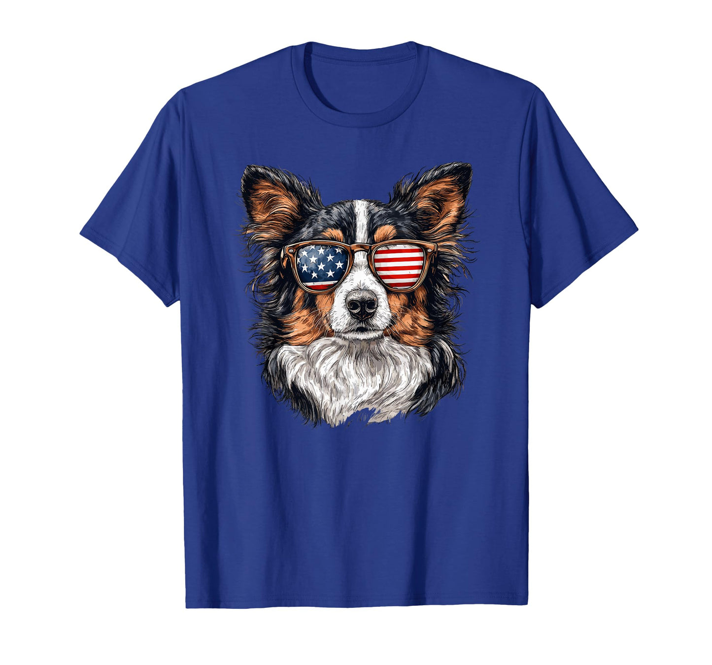Patriotic Sheltie USA Flag Sunglasses Dog Lover 4th Of July Men Women Kids T-Shirt