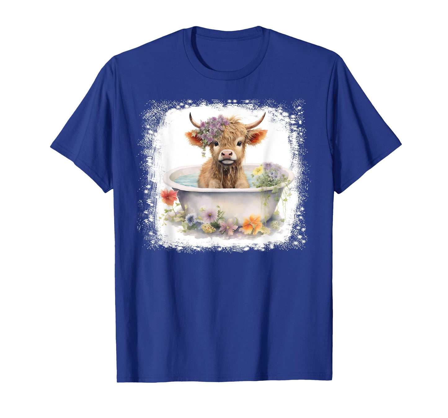 Baby Highland Cow In Bathtub Floral Flowers Women Girls T-Shirt