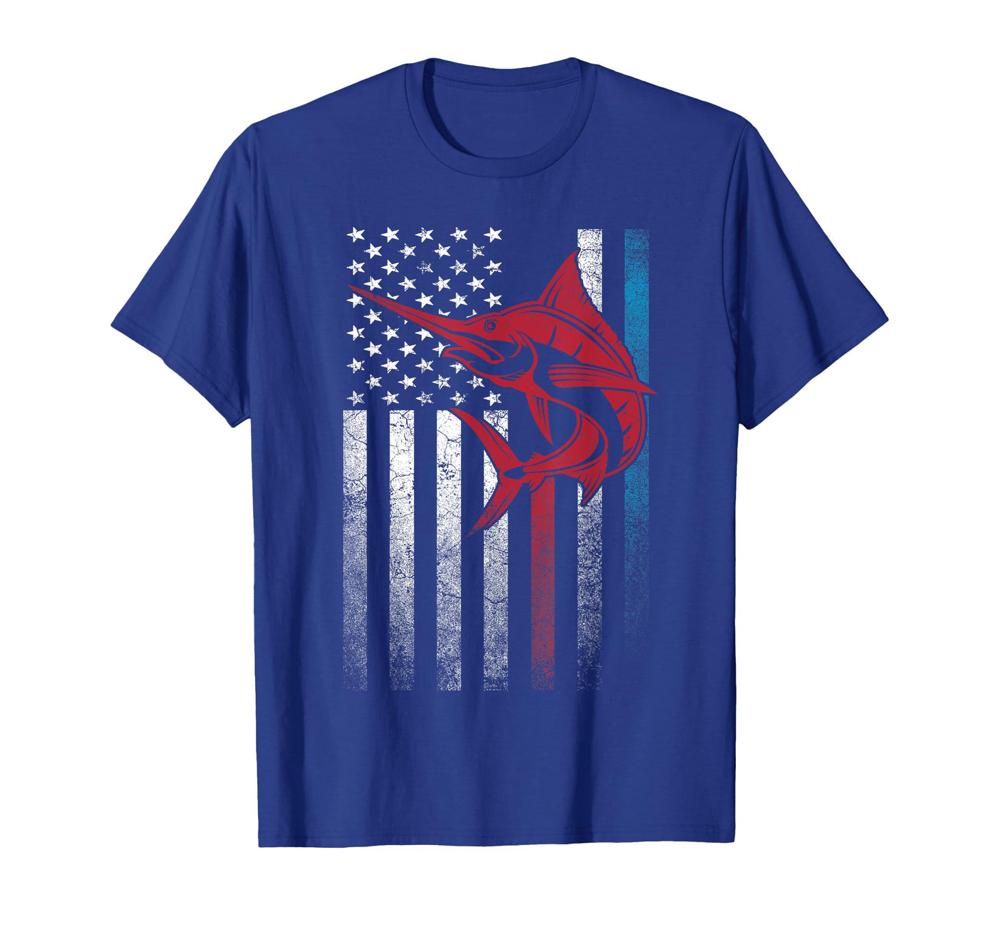 Fishing Marlin Swordfish Fish 4th of July American Flag USA T-Shirt