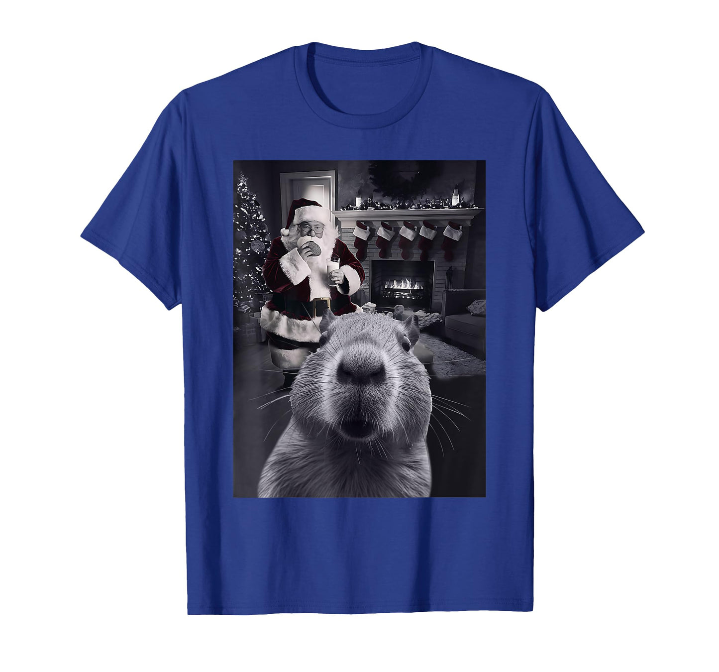 Funny Graphic Capybara Selfie with Santa Capy Xmas Rodent PJ T-Shirt