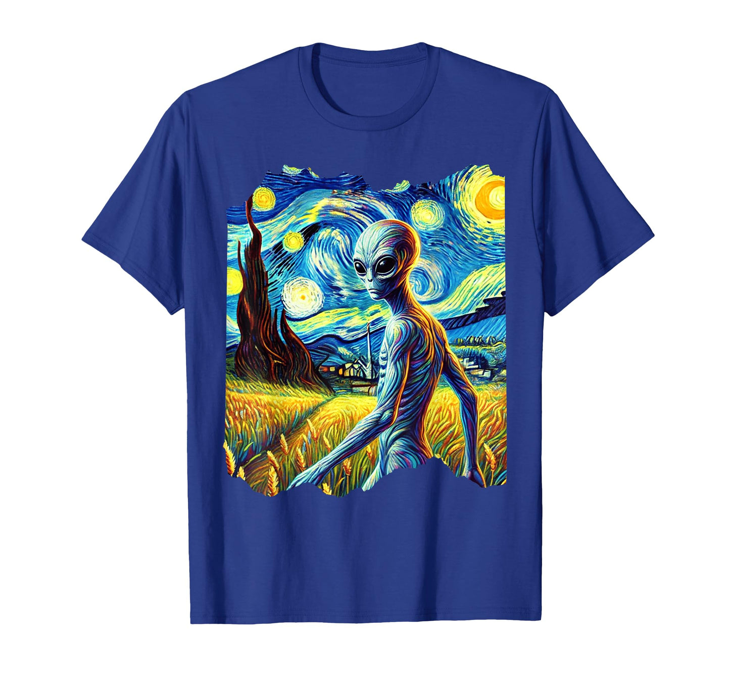 Alien Van Gogh Art Painting Star Sky Night Aliens T-Shirt