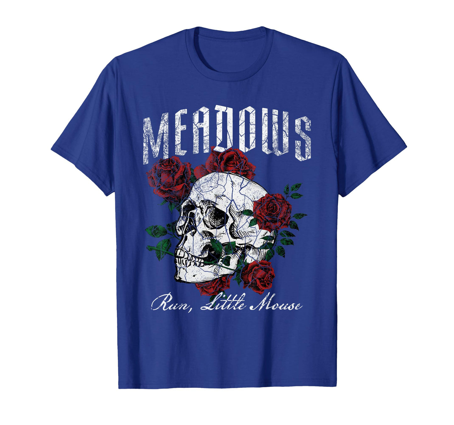 Retro Meadows Run Little Mouse Funny Skeleton Rose Bookish T-Shirt
