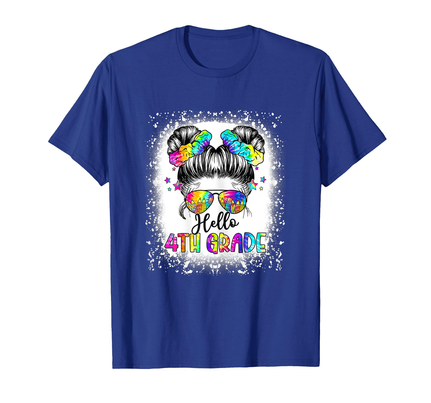 Hello 4th Grade Messy Hair Bun Girl Back To School First Day T-Shirt