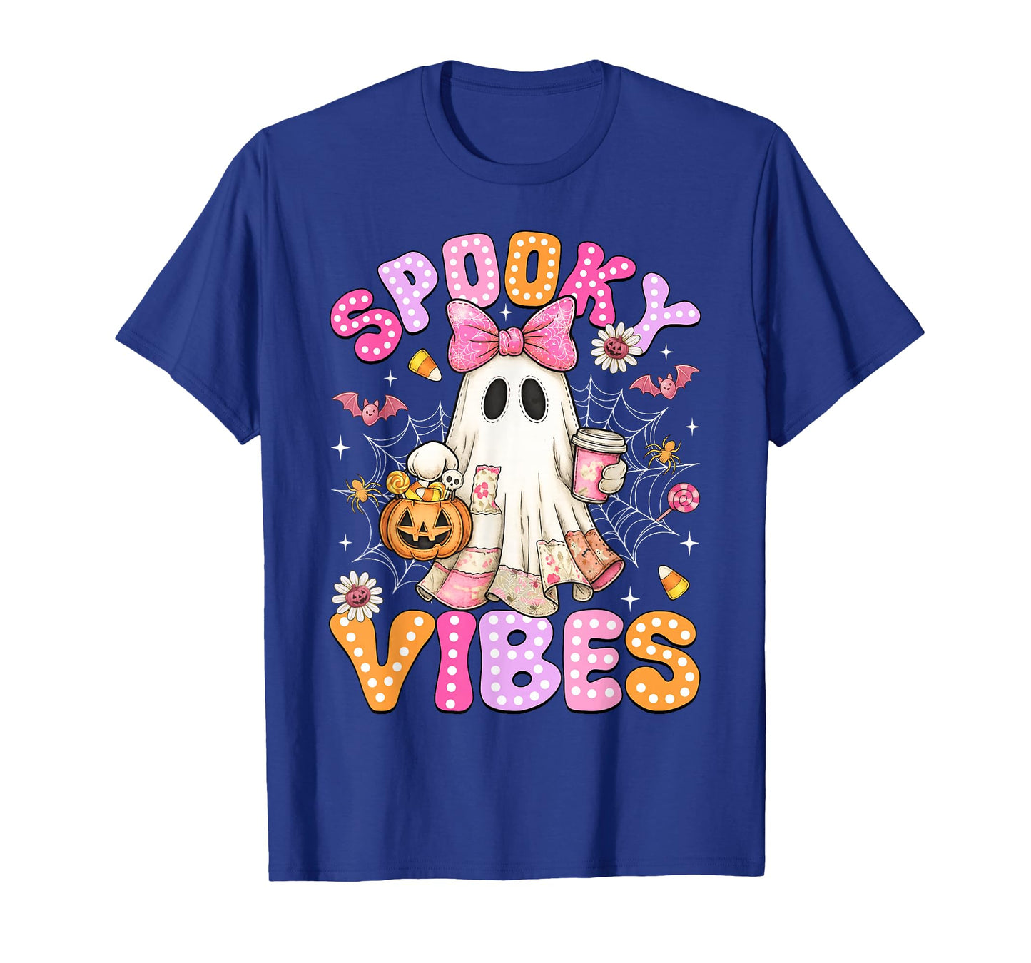 Spooky Vibes Ghost Retro Groovy Halloween Women Girls Kids T-Shirt