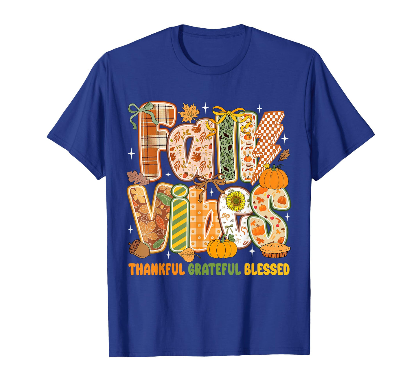 Retro Fall Vibes Thankful Grateful Blessed Autumn Pumpkin T-Shirt
