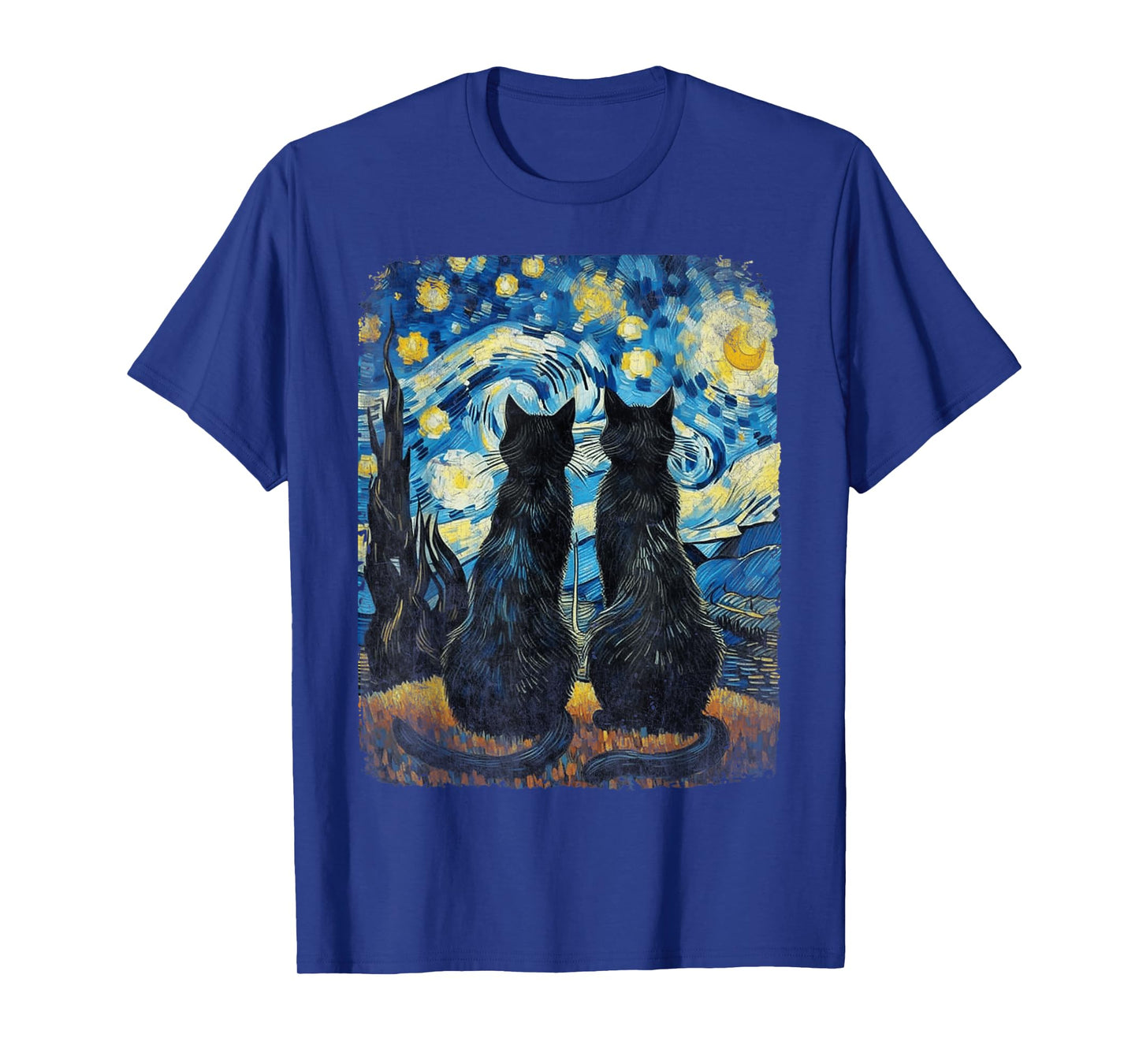 Cat Gifts for Cat Mom Dad Womens Starry Night Van Gogh Cat T-Shirt