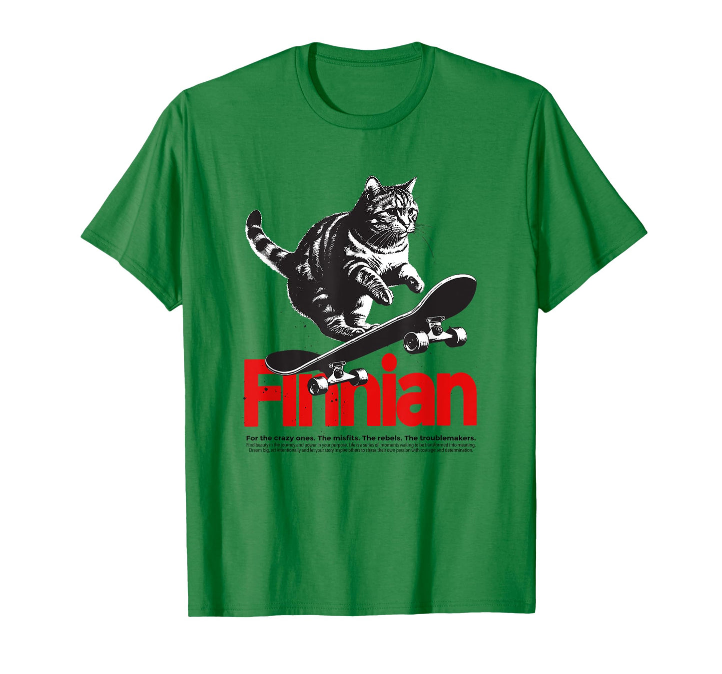 FINNIAN - Cute Boy Name with cool with cool Cat & Skateboard T-Shirt