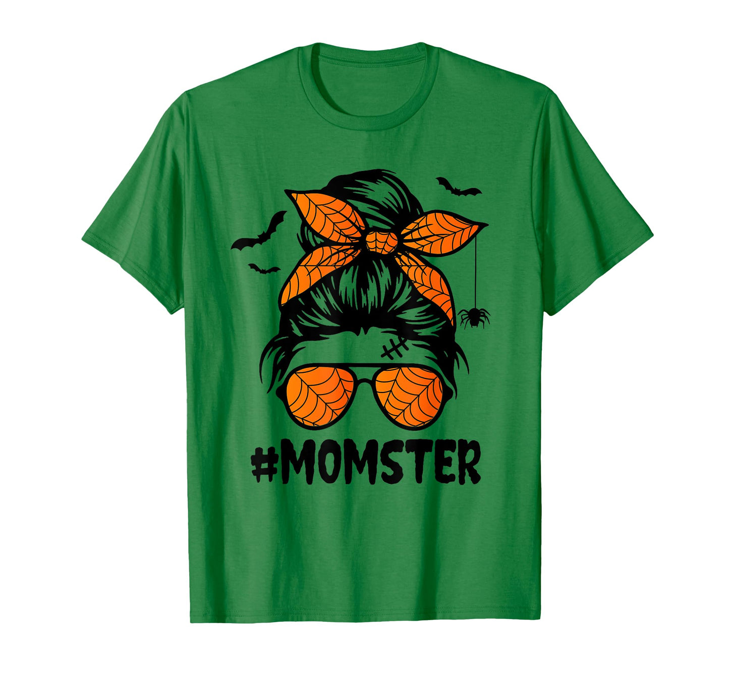Momster for Women Halloween Mom Messy Bun Leopard T-Shirt