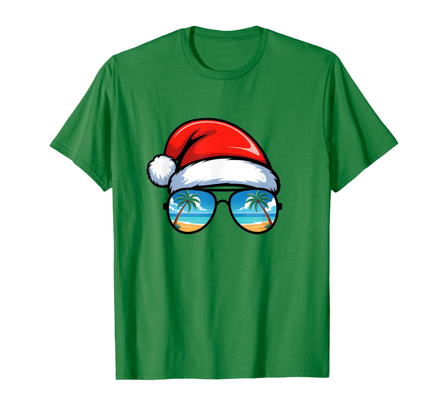 Santa Claus Hat Sunglasses Beach Christmas in July Summer T-Shirt