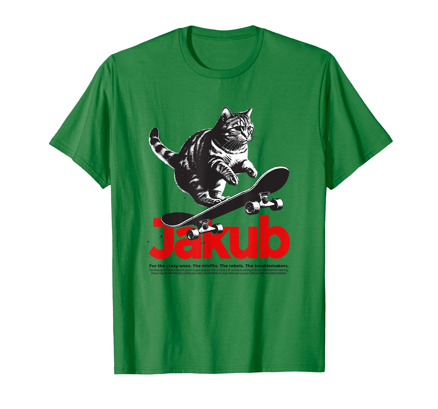JAKUB - Cute Boy Name with cool with cool Cat & Skateboard T-Shirt