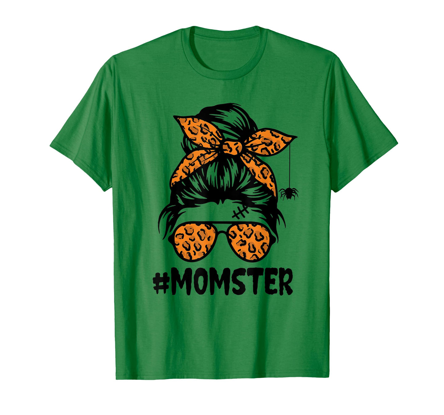 Momster Shirt for Women Halloween Mom Messy Bun Leopard T-Shirt