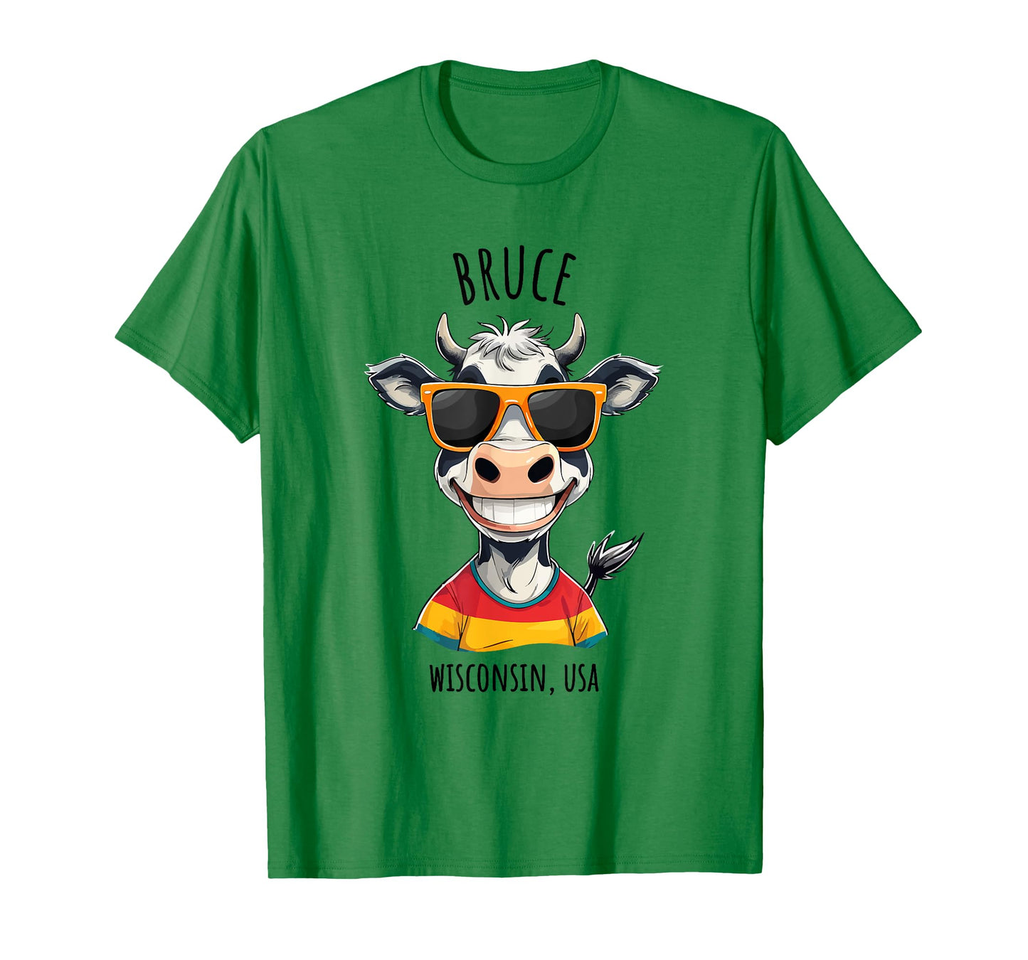 Bruce Wisconsin USA Funny Happy Cow Cartoon Design T-Shirt
