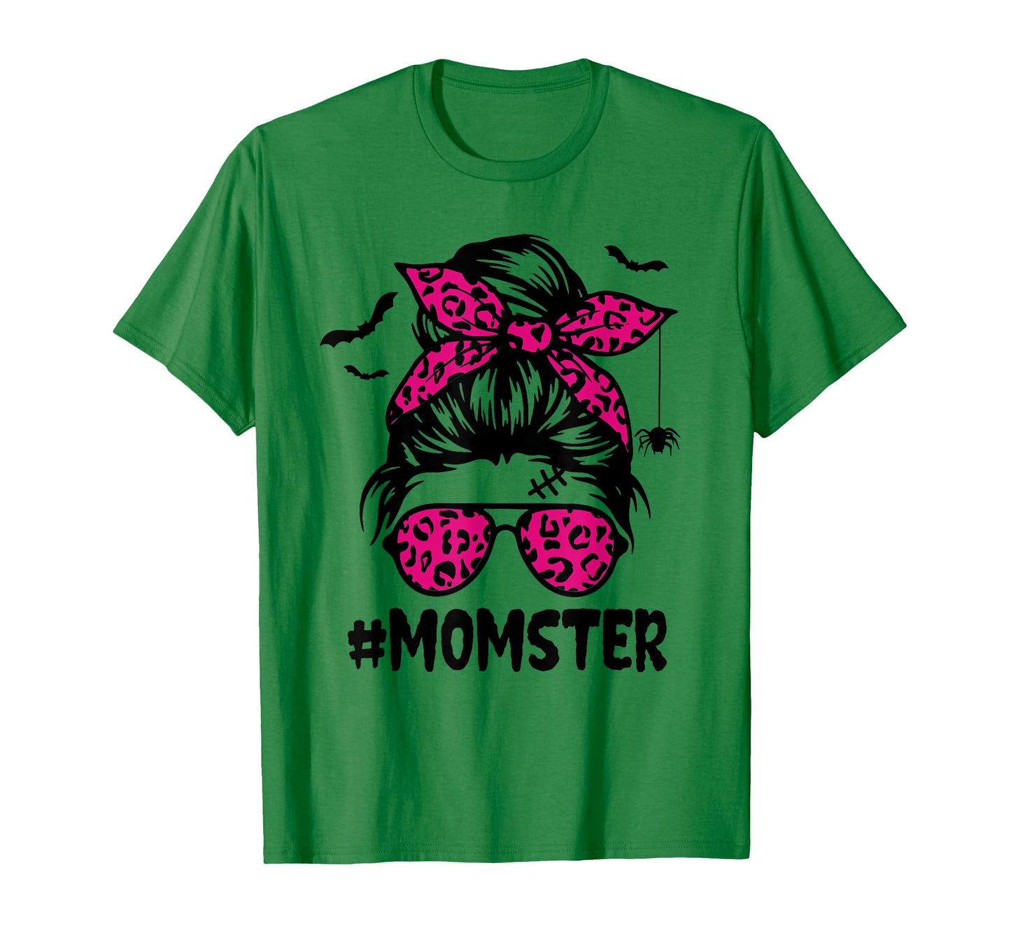 Momster Shirt for Women Halloween Mom Messy Bun Leopard T-Shirt