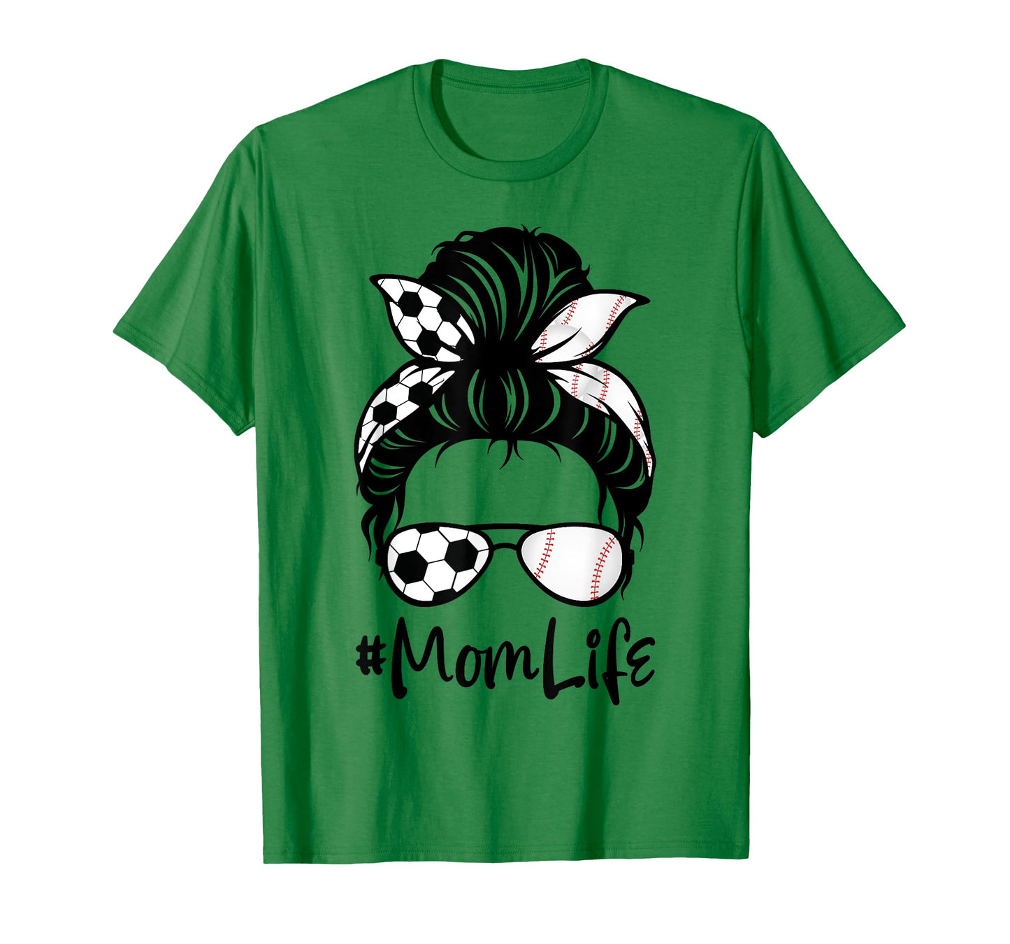 Womens Cute Mom Life Soccer Messy Bun Baseball Hair Mother's T-Shirt
