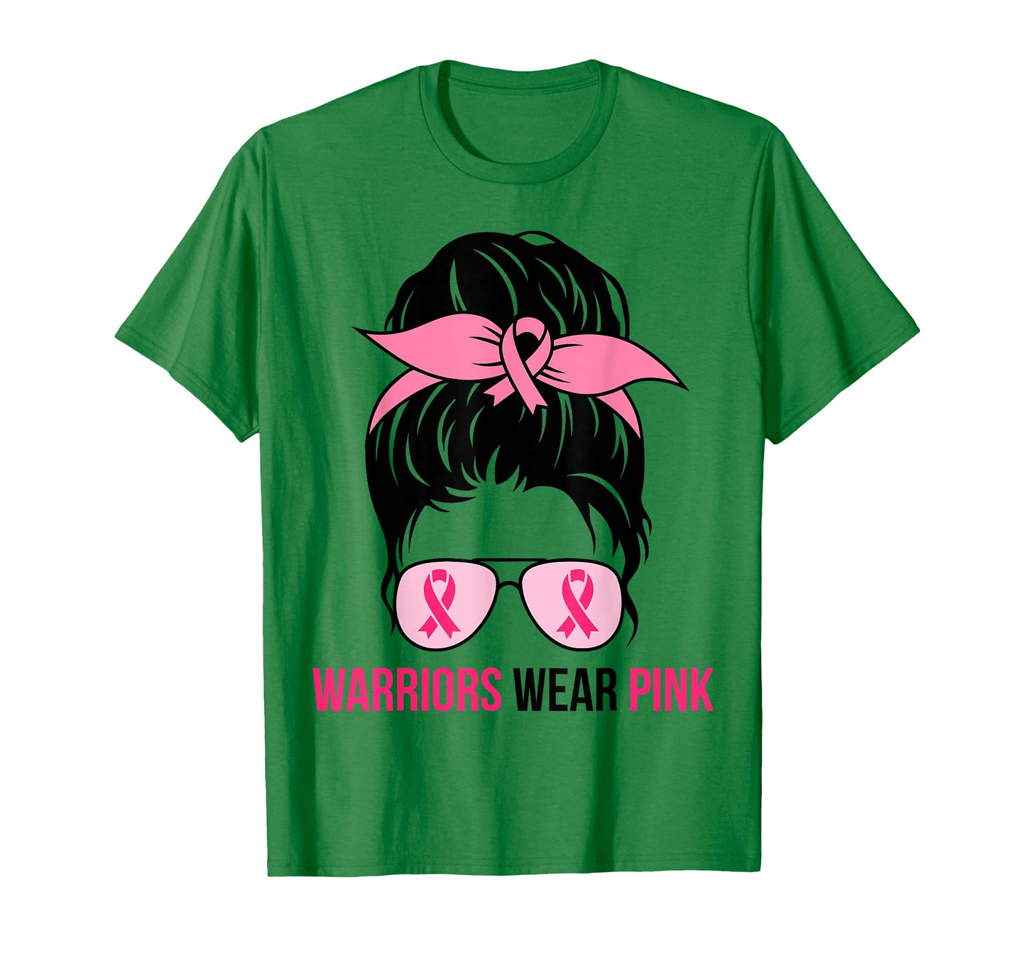 Warriors Wear Pink Messy Bun Mom Breast Cancer Awareness T-Shirt