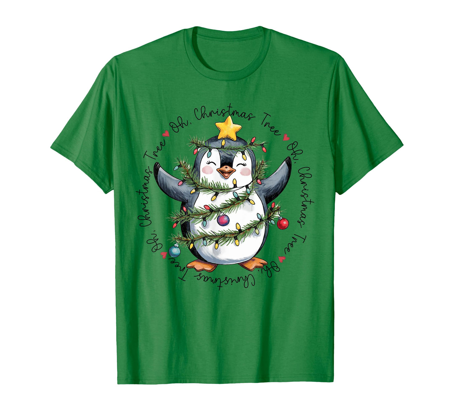 Oh Christmas Tree Xmas Lights Cute Penguin Women Girls T-Shirt