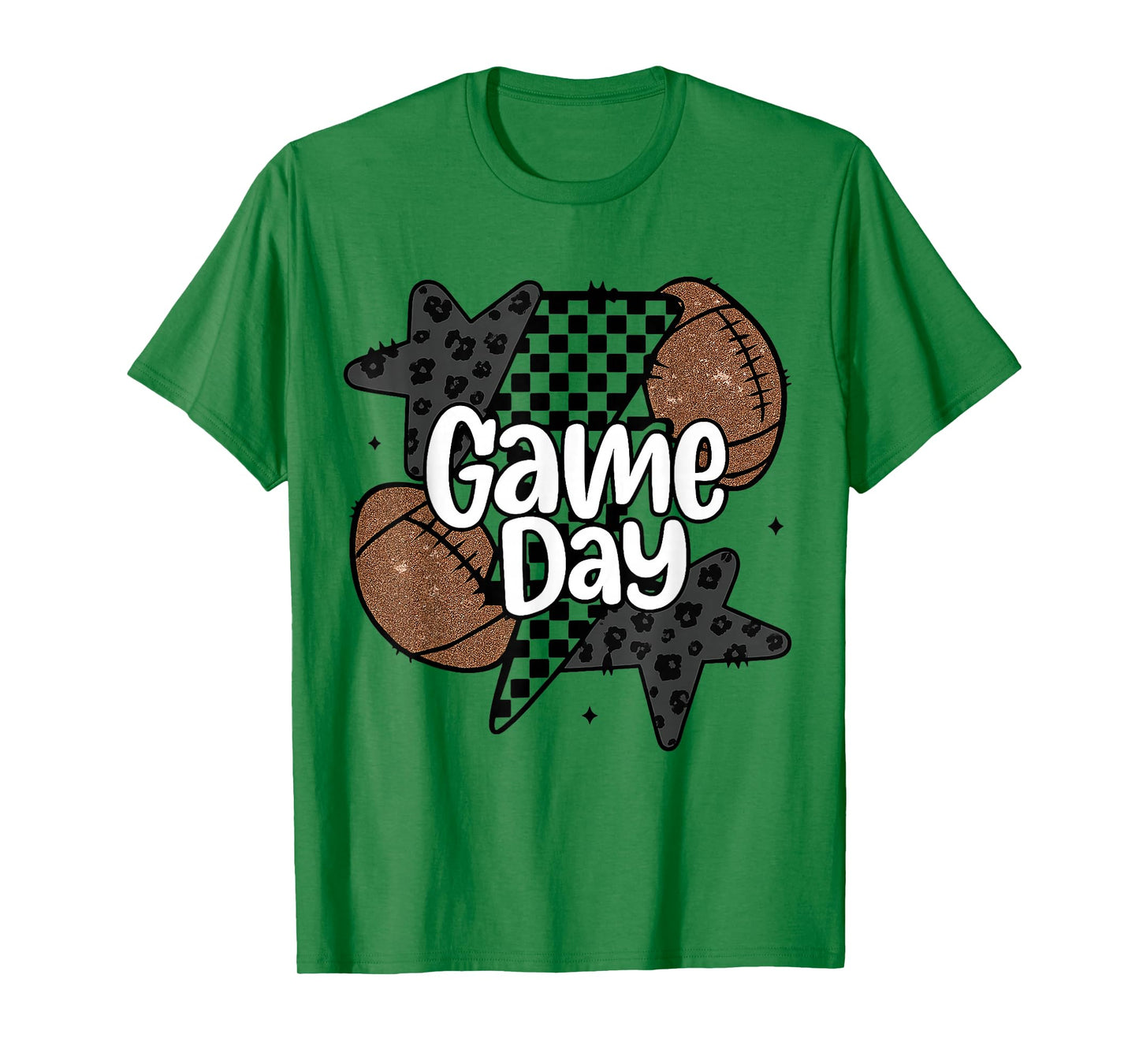 Funny Game Day Football Retro Checkered Leopard Gifts Family T-Shirt