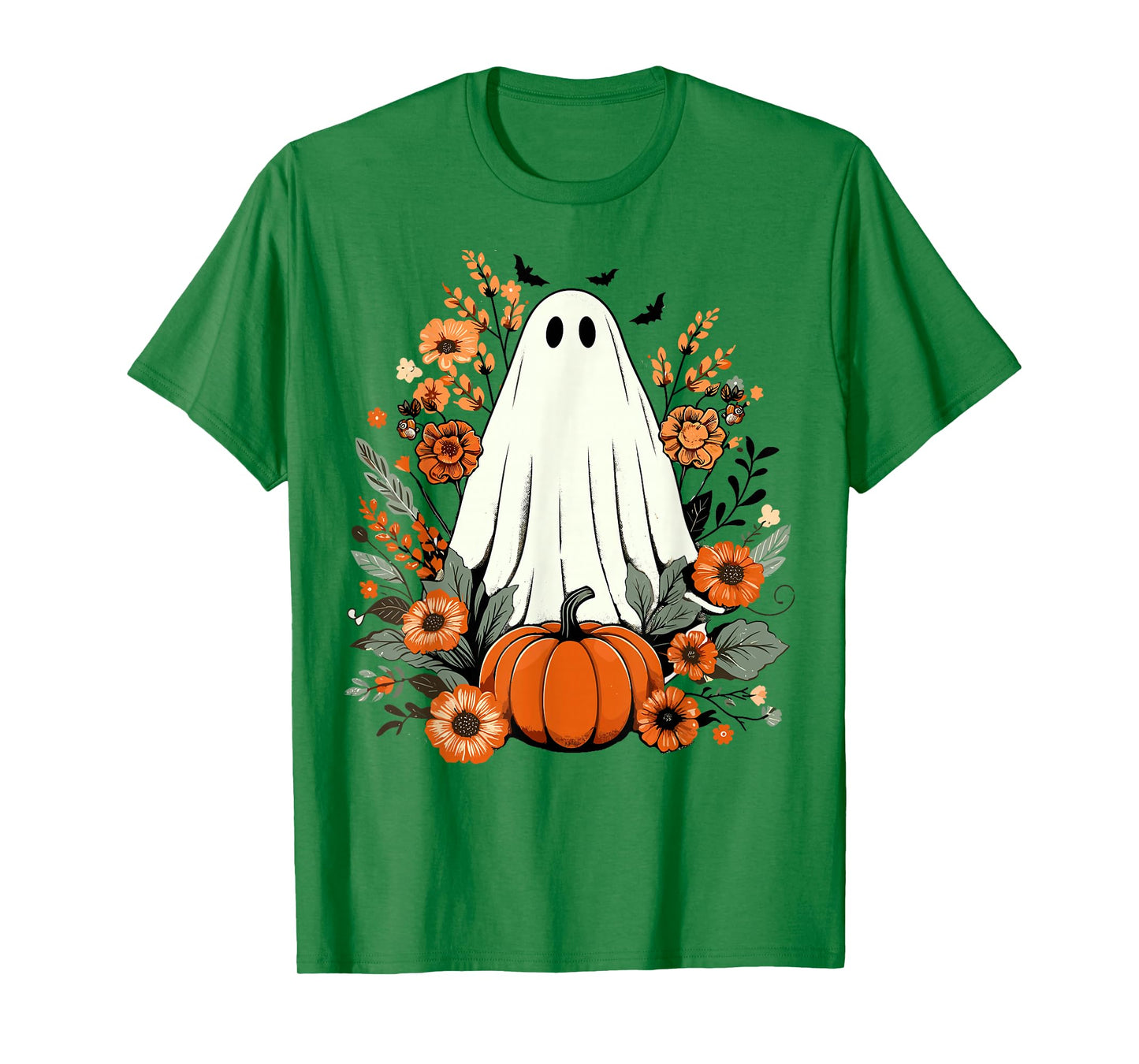 Floral Ghost Pumpkin Cute Fall Funny Spooky Halloween Ghost T-Shirt