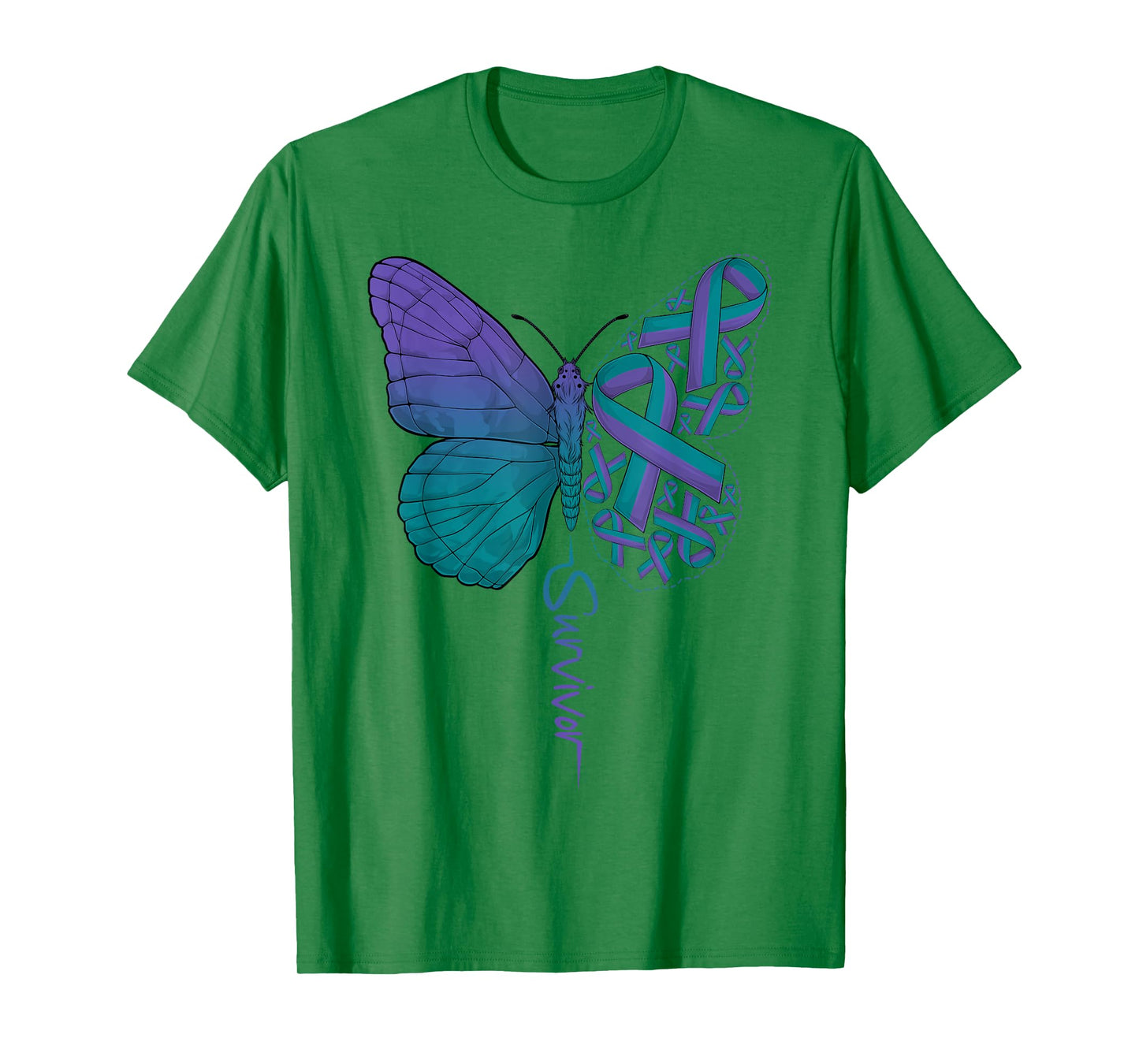 I Am A Survivor Anal Cancer Purple & Green Ribbon Butterfly T-Shirt