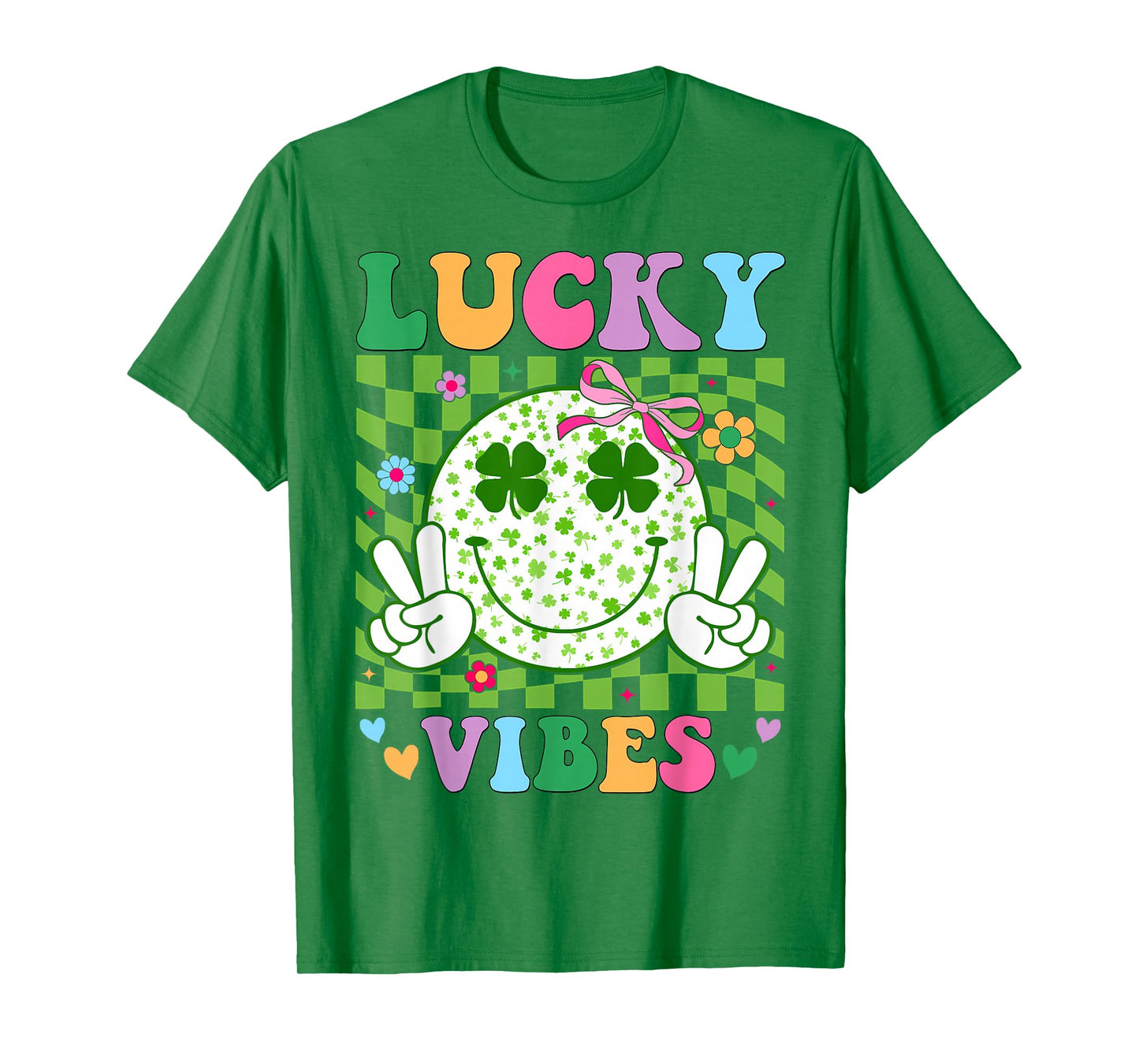 Groovy St Patricks Day Lucky Vibes Shamrock Women Girls Kids T-Shirt