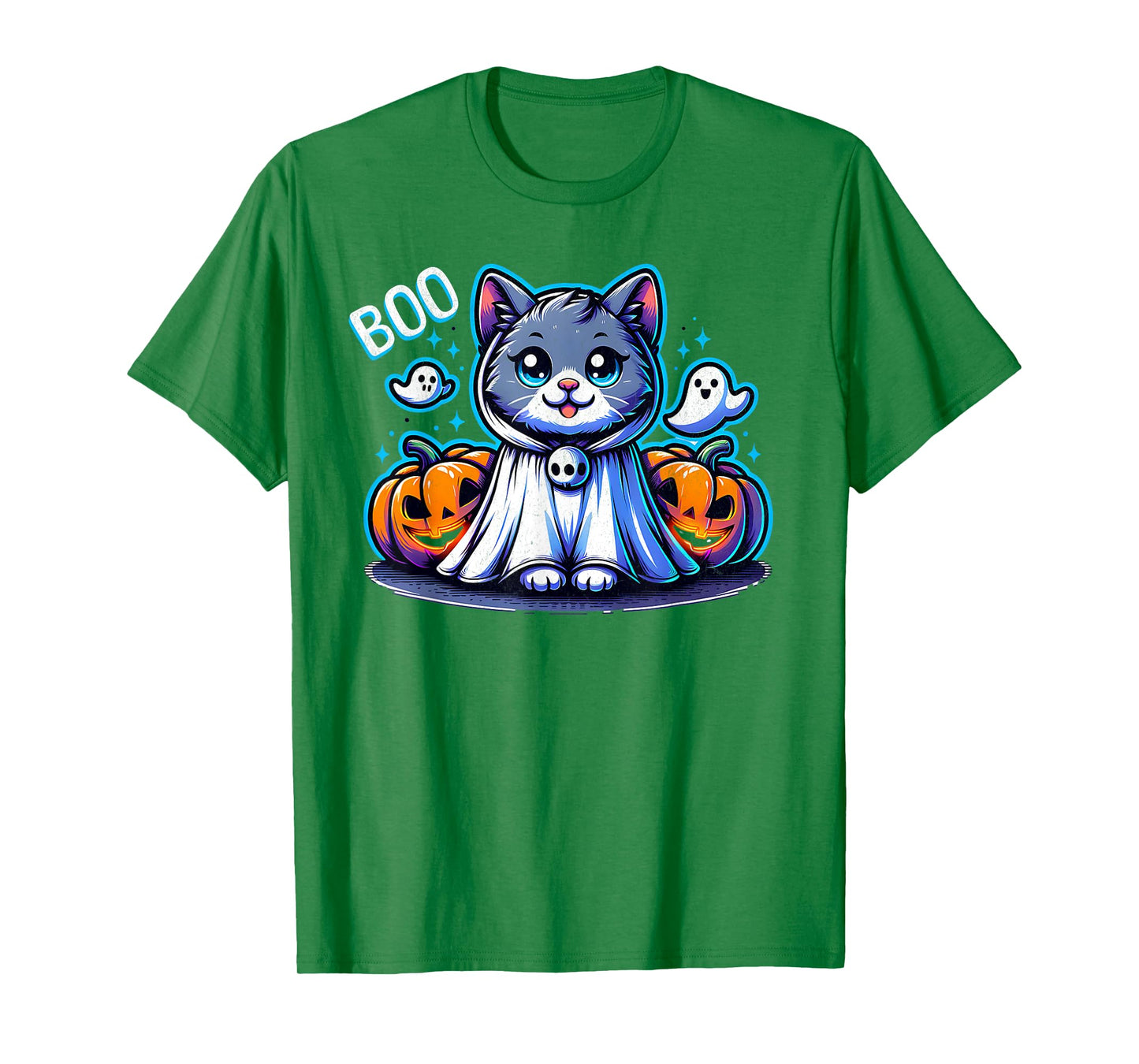 Ghost Cat Boo Funny Cat Pumpkin BOO Kitty Cat Halloween T-Shirt for Men Women Kids